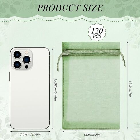 120PCS Sage Green Organza Bags 5 x 7 Inch Mesh Gift Bags with Drawstring Jewelry Bag Candy Bag for Wedding Bridal Shower Baby Shower Birthday Party Favor in Saudi Arabia