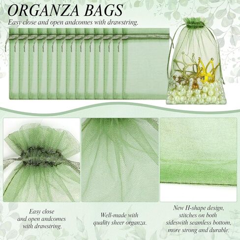 120PCS Sage Green Organza Bags 5 x 7 Inch Mesh Gift Bags with Drawstring Jewelry Bag Candy Bag for Wedding Bridal Shower Baby Shower Birthday Party Favor in Saudi Arabia