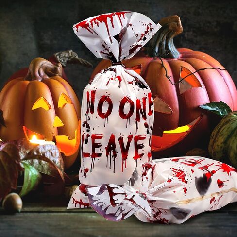 Pajean 150 Pcs Halloween Cellophane Bags Halloween Candy Treat Bag Pumpkin Handprint Skull Spider Web Patterned Plastic Wrap Gift Bag for Splatter Party Favors Supplies(Skull Style) in Saudi Arabia