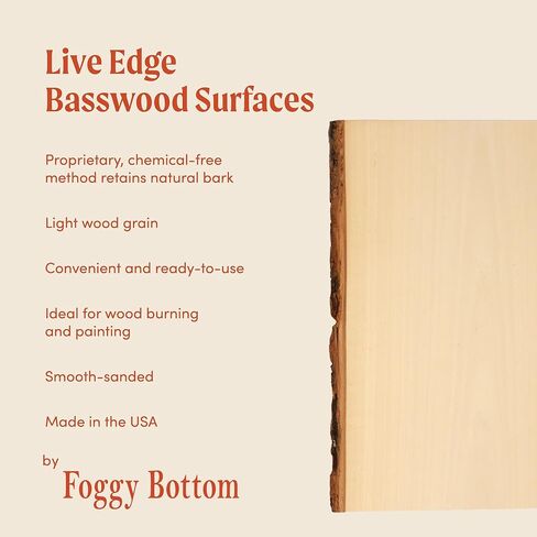 Foggy Bottom Woodworks LLC Passwood Basswood Live Edge Plank ، 0.69 "× 9 إلى 11" × 13 "، 12 عبوة in Saudi Arabia