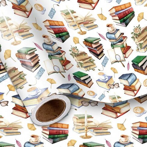 LeZakaa Rabbit Bookish Wrapping Paper, Vintage Sweet Bunny Reading Book Literary Gift Wrap for Spring Easter, for Kids Boys Girls Teachers, Book Lovers, Mini Roll 17 in x 16.4 Ft in Saudi Arabia
