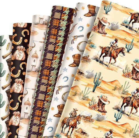 Jajajuegos 12-Sheet Western Wrapping Paper | 6 Wild West Designs (Cactus, Boots) | 20x27 Inch Western-Themed Gift Wrap for Western Cowboy Birthdays, Western Parties, Family Gatherings & Holiday in Saudi Arabia