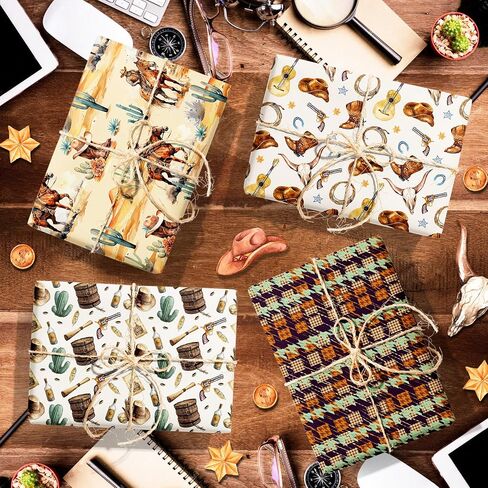 Jajajuegos 12-Sheet Western Wrapping Paper | 6 Wild West Designs (Cactus, Boots) | 20x27 Inch Western-Themed Gift Wrap for Western Cowboy Birthdays, Western Parties, Family Gatherings & Holiday in Saudi Arabia