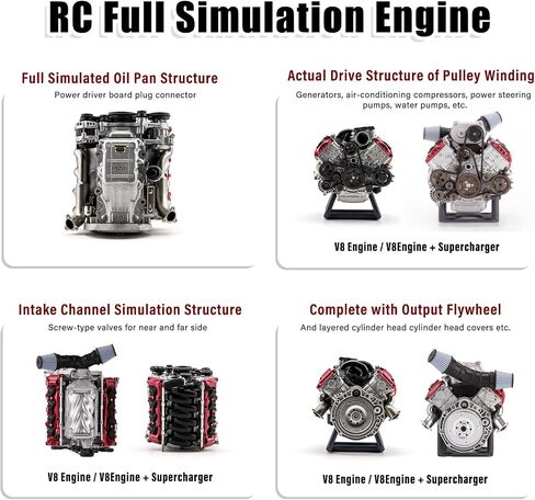 Mini V8 Engine Kits That Runs - V8 Engine Model Kits, Cison Engine MAD Miniature RC Engine Kits for Adults to Build, DIY Plastic Model Suitable for Car AX90104 SCX10Ⅱ Capra VS4-10 Pro/Ultra in Saudi Arabia