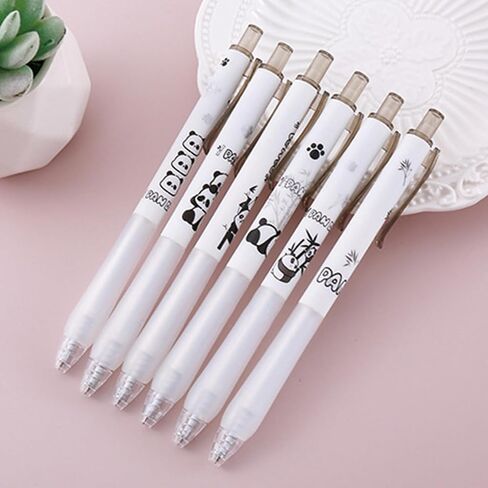 6 Pcs Cute Panda Retractable Pens Cartoon Panda Gel Pen 0.5mm Black Ink Writing Pen Office School Supplies kawaii Pens for Girls Boys Women Men (Panda) in Saudi Arabia