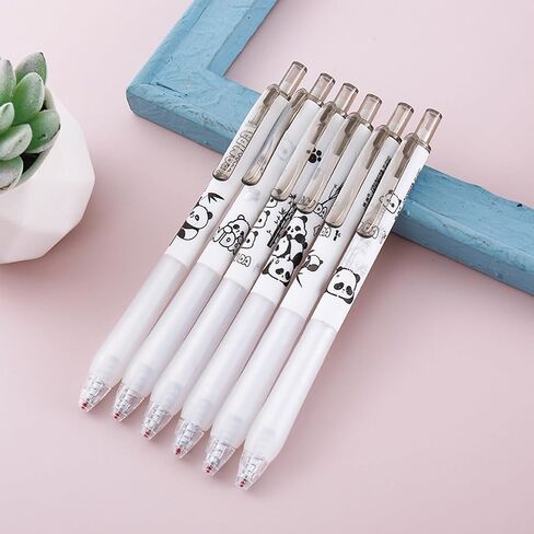 6 Pcs Cute Panda Retractable Pens Cartoon Panda Gel Pen 0.5mm Black Ink Writing Pen Office School Supplies kawaii Pens for Girls Boys Women Men (Panda) in Saudi Arabia