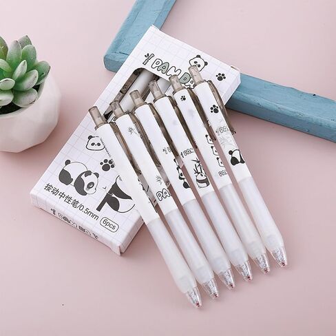 6 Pcs Cute Panda Retractable Pens Cartoon Panda Gel Pen 0.5mm Black Ink Writing Pen Office School Supplies kawaii Pens for Girls Boys Women Men (Panda) in Saudi Arabia