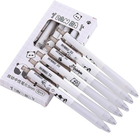 6 Pcs Cute Panda Retractable Pens Cartoon Panda Gel Pen 0.5mm Black Ink Writing Pen Office School Supplies kawaii Pens for Girls Boys Women Men (Panda) in Saudi Arabia
