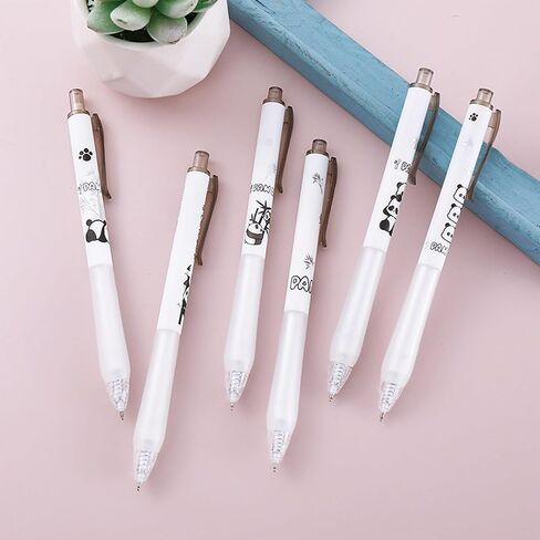 6 Pcs Cute Panda Retractable Pens Cartoon Panda Gel Pen 0.5mm Black Ink Writing Pen Office School Supplies kawaii Pens for Girls Boys Women Men (Panda) in Saudi Arabia