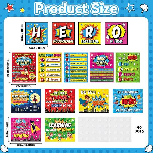 GISGFIM 15PCS HERO موضوع الفصول الدراسية ، لوحة إعلانات ، مجموعة من الملصقات ذات الطابع الفائق ذات الطابع ، لافتة إيجابية أقوال الأبطال الملهمة للفصول الدراسية في مرحلة ما قبل المدرسة الابتدائية. in Kuwait