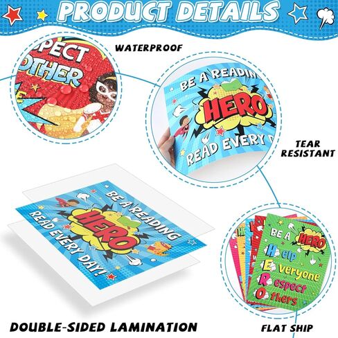 GISGFIM 15PCS HERO موضوع الفصول الدراسية ، لوحة إعلانات ، مجموعة من الملصقات ذات الطابع الفائق ذات الطابع ، لافتة إيجابية أقوال الأبطال الملهمة للفصول الدراسية في مرحلة ما قبل المدرسة الابتدائية. in Kuwait
