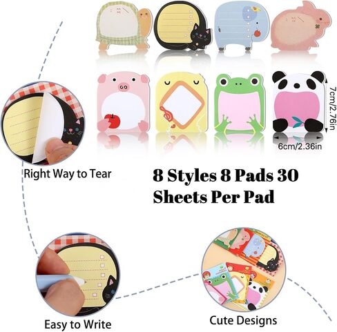 320 Sheets Cartoon Animal Sticky Notes, Cute Cartoon Sticky Notes Self Stick Animal Notepad Page Markers Flags for Home, School Office Party Gifts, 8 Styles 7 x 6 CM in Saudi Arabia