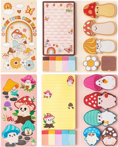B1ykin Sticky Notes Set, 2Pcs Cartoon Theme Cute Self-Stick Notes Pad Appreciation Gifts， Self-Adhesive Writing Memo Pages Sticky to Do Notepad for Kids Teacher School Office Supplies (Mushroom) in Kuwait