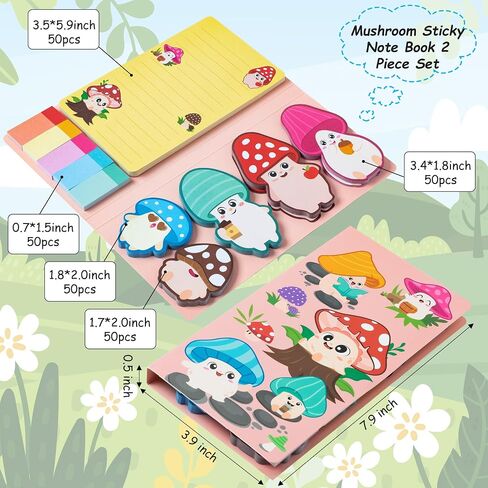 B1ykin Sticky Notes Set, 2Pcs Cartoon Theme Cute Self-Stick Notes Pad Appreciation Gifts， Self-Adhesive Writing Memo Pages Sticky to Do Notepad for Kids Teacher School Office Supplies (Mushroom) in Kuwait