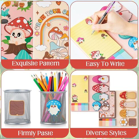 B1ykin Sticky Notes Set, 2Pcs Cartoon Theme Cute Self-Stick Notes Pad Appreciation Gifts， Self-Adhesive Writing Memo Pages Sticky to Do Notepad for Kids Teacher School Office Supplies (Mushroom) in Kuwait