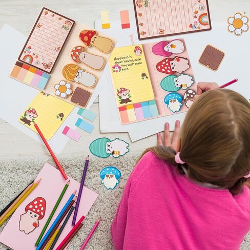 B1ykin Sticky Notes Set, 2Pcs Cartoon Theme Cute Self-Stick Notes Pad Appreciation Gifts， Self-Adhesive Writing Memo Pages Sticky to Do Notepad for Kids Teacher School Office Supplies (Mushroom) in Kuwait