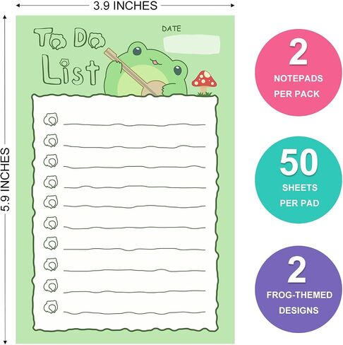 Pack of 2 Cute Frog Big Sticky Notes, 4 x 6 Inches 50 Pages Self Adhesive to Do List for Planner Reminder in Saudi Arabia