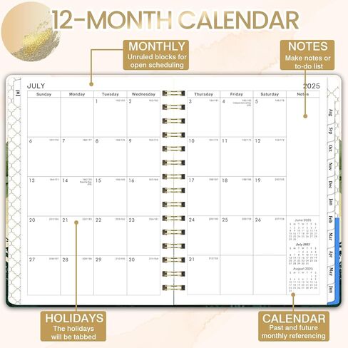 2025 Planner - 2025 Calendar/Planner Weekly and Monthly from JAN 2025 - DEC 2025, 6.4" x 8.5", Calendar 2025 Planner with Monthly Tabs, Sturdy Cover, Premium Paper, Strong Twin-Wire, Back Pocket in Kuwait