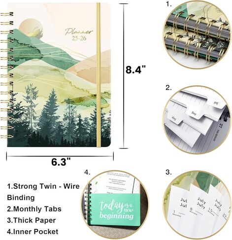 2025 Planner - 2025 Calendar/Planner Weekly and Monthly from JAN 2025 - DEC 2025, 6.4" x 8.5", Calendar 2025 Planner with Monthly Tabs, Sturdy Cover, Premium Paper, Strong Twin-Wire, Back Pocket in Kuwait