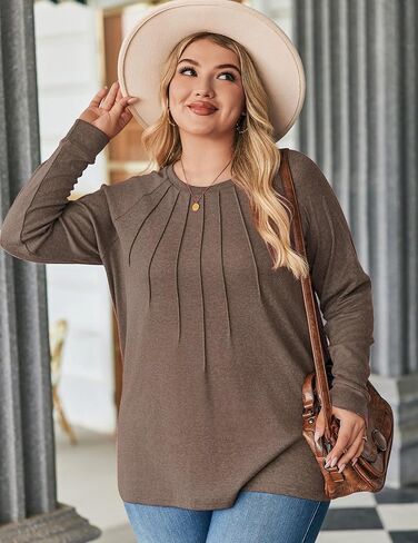 IN'VOLAND Womens Plus Size Shirts Long Sleeve Dressy Tops Casual Fashion Fall Blouses Pleated Tunics in Kuwait