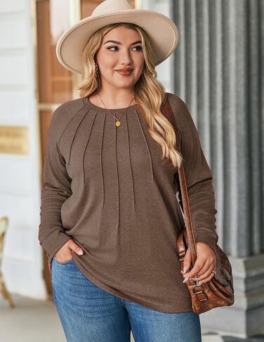 IN'VOLAND Womens Plus Size Shirts Long Sleeve Dressy Tops Casual Fashion Fall Blouses Pleated Tunics in Kuwait