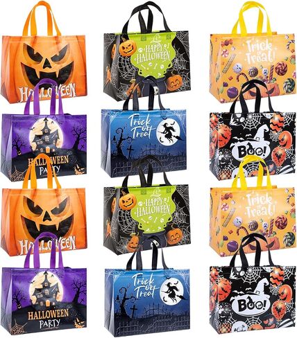 6Pcs Halloween Tote Bags with Handles, Trick or Treat Large Reusable Happy Halloween Bags for Gift Party Supplies in Kuwait