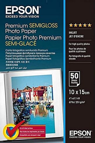 Epson C13S041765 Premium Semigloss Photo Paper 10 × 15 ، 50 ورقة. in Saudi Arabia