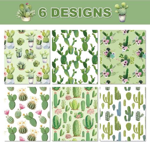Cactus Wrapping Paper Set - 12 Sheets Watercolor Cactus Gift Wrapping Paper 6 Design Green Plant Art Tropical Potted Plant and Flowers Patterns Paper for Wedding Bridal Baby Shower Party 20'' x 27'' in Saudi Arabia