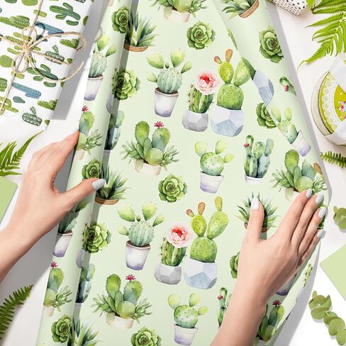 Cactus Wrapping Paper Set - 12 Sheets Watercolor Cactus Gift Wrapping Paper 6 Design Green Plant Art Tropical Potted Plant and Flowers Patterns Paper for Wedding Bridal Baby Shower Party 20'' x 27'' in Saudi Arabia