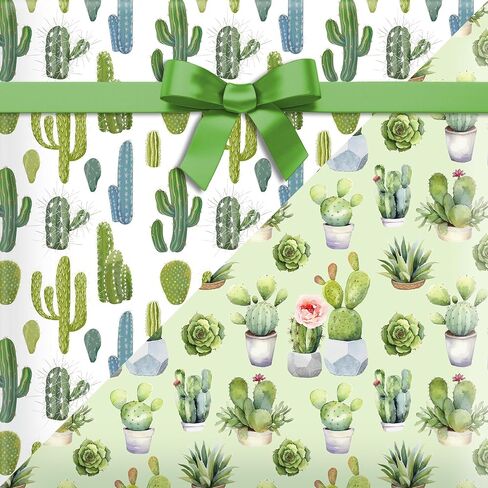Cactus Wrapping Paper Set - 12 Sheets Watercolor Cactus Gift Wrapping Paper 6 Design Green Plant Art Tropical Potted Plant and Flowers Patterns Paper for Wedding Bridal Baby Shower Party 20'' x 27'' in Saudi Arabia