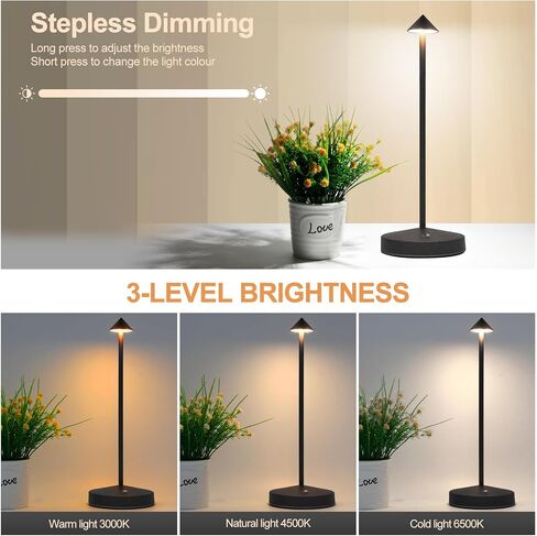 2 Pack Rechargeable Table Lamps,Upgraded Portable LED Cordless Desk Lamp, 6000mAh Battery Operated Table Light,3 Color Stepless Dimmable Night Light for Restaurant/Indoor/Outdoor in Saudi Arabia