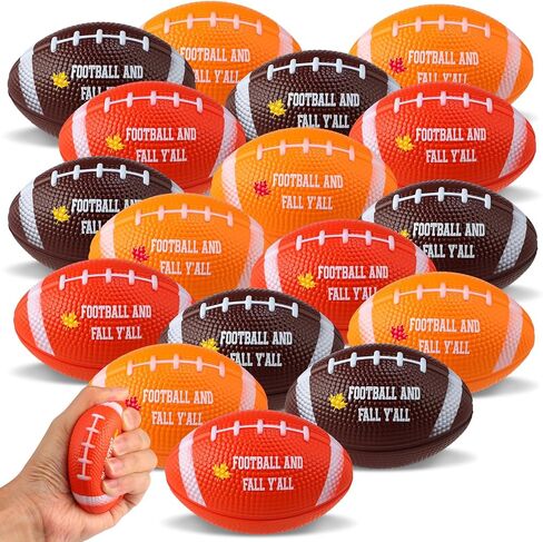 MeOoeck 24 PCS Fall Fall Football Ball bulk الخريف الخريف البني الصغير الرغوي الرياضي الرياضي للقلق الإغاثة من الورقة الورقية من أجل عيد الشكر لحفلات الحفلات المهرجان المهرجان الكبار في الهواء الطلق (لون بني) in Kuwait