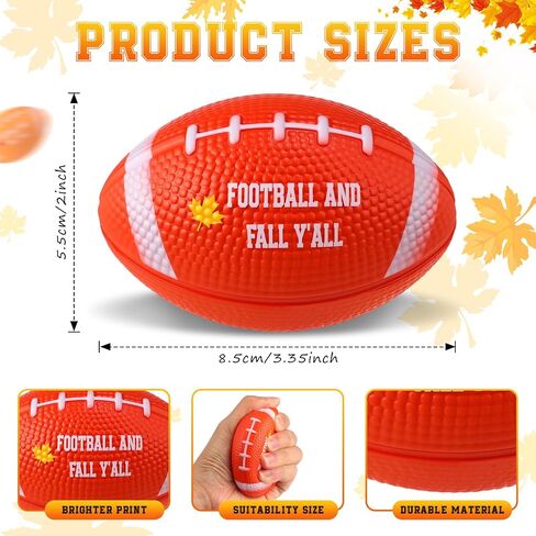 MeOoeck 24 PCS Fall Fall Football Ball bulk الخريف الخريف البني الصغير الرغوي الرياضي الرياضي للقلق الإغاثة من الورقة الورقية من أجل عيد الشكر لحفلات الحفلات المهرجان المهرجان الكبار في الهواء الطلق (لون بني) in Kuwait
