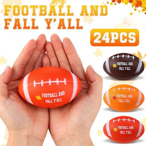 MeOoeck 24 PCS Fall Fall Football Ball bulk الخريف الخريف البني الصغير الرغوي الرياضي الرياضي للقلق الإغاثة من الورقة الورقية من أجل عيد الشكر لحفلات الحفلات المهرجان المهرجان الكبار في الهواء الطلق (لون بني) in Kuwait