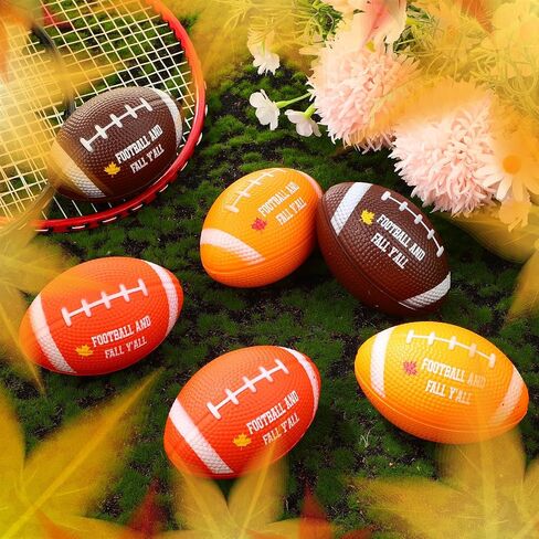 MeOoeck 24 PCS Fall Fall Football Ball bulk الخريف الخريف البني الصغير الرغوي الرياضي الرياضي للقلق الإغاثة من الورقة الورقية من أجل عيد الشكر لحفلات الحفلات المهرجان المهرجان الكبار في الهواء الطلق (لون بني) in Kuwait