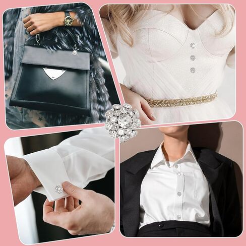 6 Sets Button Covers for Women Blouses, Rhinestone Covers with 40Pcs 11 mm/0.43" Sewing Buttons, Silver Crystal Detachable Button Decorative Clips Buttons Jewelry for DIY Clothing Jeans in Saudi Arabia