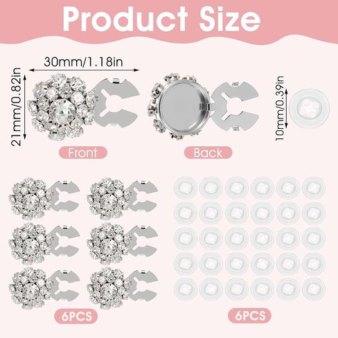 6 Sets Button Covers for Women Blouses, Rhinestone Covers with 40Pcs 11 mm/0.43" Sewing Buttons, Silver Crystal Detachable Button Decorative Clips Buttons Jewelry for DIY Clothing Jeans in Saudi Arabia