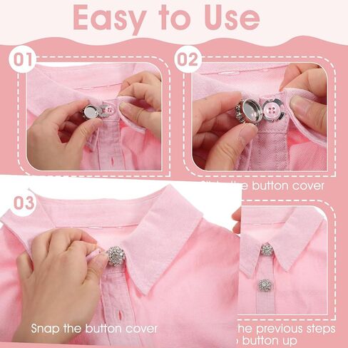 6 Sets Button Covers for Women Blouses, Rhinestone Covers with 40Pcs 11 mm/0.43" Sewing Buttons, Silver Crystal Detachable Button Decorative Clips Buttons Jewelry for DIY Clothing Jeans in Saudi Arabia