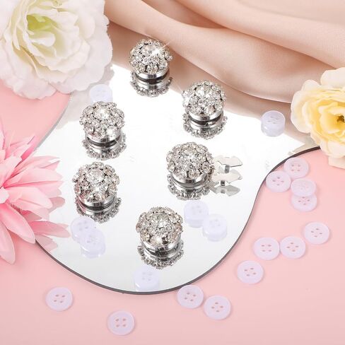6 Sets Button Covers for Women Blouses, Rhinestone Covers with 40Pcs 11 mm/0.43" Sewing Buttons, Silver Crystal Detachable Button Decorative Clips Buttons Jewelry for DIY Clothing Jeans in Saudi Arabia
