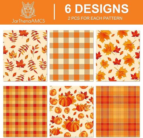 JarThenaAMCS 12 Sheet Fall Wrapping Paper -Not Roll- Pumpkin Maple Leaf Plaid Gift Wrap Paper Folded Flat Orange Art Paper for Autumn Thanksgiving DIY Crafts Gift Wrapping in Saudi Arabia