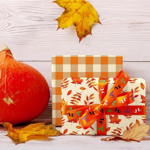 JarThenaAMCS 12 Sheet Fall Wrapping Paper -Not Roll- Pumpkin Maple Leaf Plaid Gift Wrap Paper Folded Flat Orange Art Paper for Autumn Thanksgiving DIY Crafts Gift Wrapping in Saudi Arabia