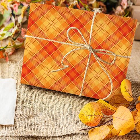 JarThenaAMCS 12 Sheet Fall Wrapping Paper -Not Roll- Pumpkin Maple Leaf Plaid Gift Wrap Paper Folded Flat Orange Art Paper for Autumn Thanksgiving DIY Crafts Gift Wrapping in Saudi Arabia