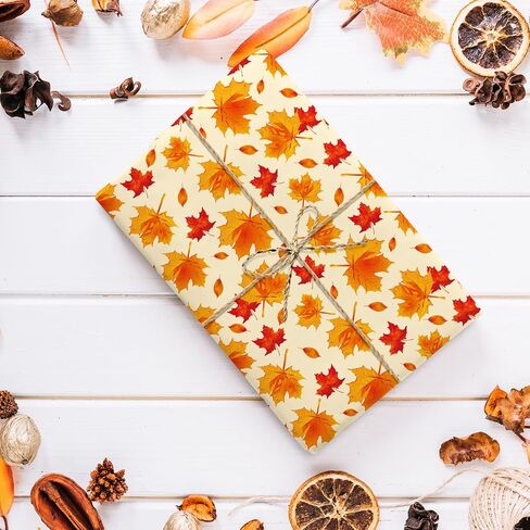 JarThenaAMCS 12 Sheet Fall Wrapping Paper -Not Roll- Pumpkin Maple Leaf Plaid Gift Wrap Paper Folded Flat Orange Art Paper for Autumn Thanksgiving DIY Crafts Gift Wrapping in Saudi Arabia