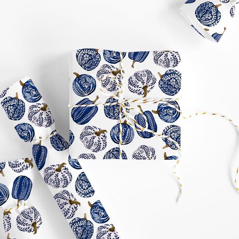 Jarthenaamcs Fall Porcelain Pumpkin Wapping Paper -Mini Roll- 17 in x 32.8 ft Chinoiserie Blue Pumpkin Gap in Saudi Arabia