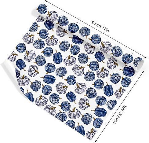 Jarthenaamcs Fall Porcelain Pumpkin Wapping Paper -Mini Roll- 17 in x 32.8 ft Chinoiserie Blue Pumpkin Gap in Saudi Arabia