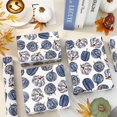 Jarthenaamcs Fall Porcelain Pumpkin Wapping Paper -Mini Roll- 17 in x 32.8 ft Chinoiserie Blue Pumpkin Gap in Saudi Arabia