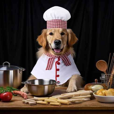 3 PCS Dog Chef Costume Chors تشمل ملابس قبعة الطهاة الكلب مع وشاح أحمر وأبيض منقوشة ملابس مضحكة ملابس عيد الهالوين للحيوانات الأليفة الصغيرة المتوسطة الكلاب (صغيرة) (صغيرة) in Kuwait