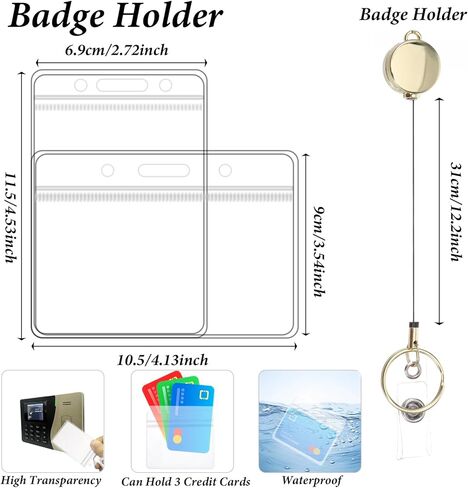 Retractable Badge Reel Lanyards with ID Holders, Stainless Steel Lanyard Necklace, Necklace Chain Badge Lanyards for Women(Gold, Sliver) in Kuwait