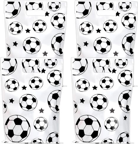 eowqeiur Soccer Goodie Bags, 50 PCS Plastic Soccer Theme Handle Bags(6.5x9.8 Inch) for Candy Goody Snack Cookie Treat Gift Wrap Team Birthday Party Favors School Class Supplies Sport Pouch Baggies in Saudi Arabia