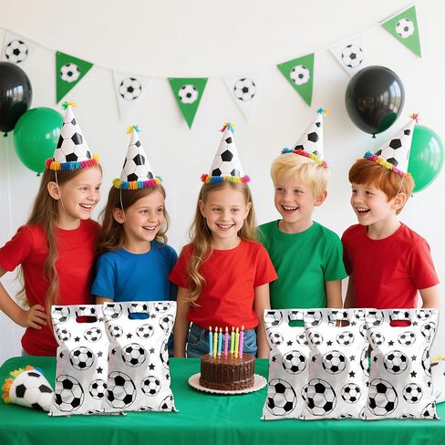 eowqeiur Soccer Goodie Bags, 50 PCS Plastic Soccer Theme Handle Bags(6.5x9.8 Inch) for Candy Goody Snack Cookie Treat Gift Wrap Team Birthday Party Favors School Class Supplies Sport Pouch Baggies in Saudi Arabia